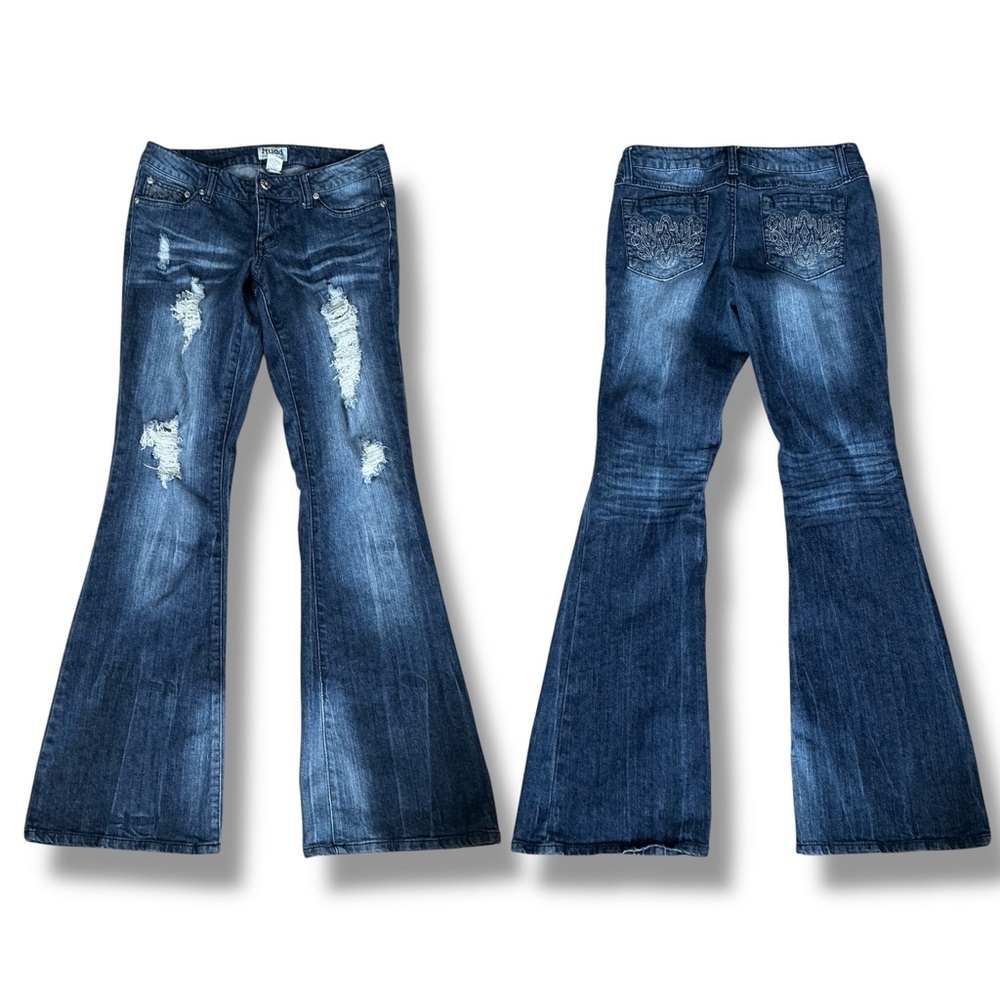 Mudd Dark Blue Distressed Flare Jeans - Picture 2 of 9